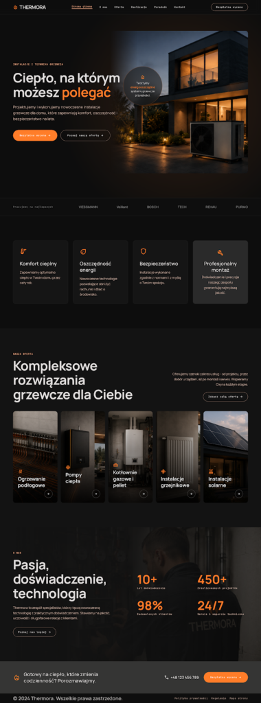 Projekt strony internetowej Thermora dla firmy instalacyjno-grzewczej